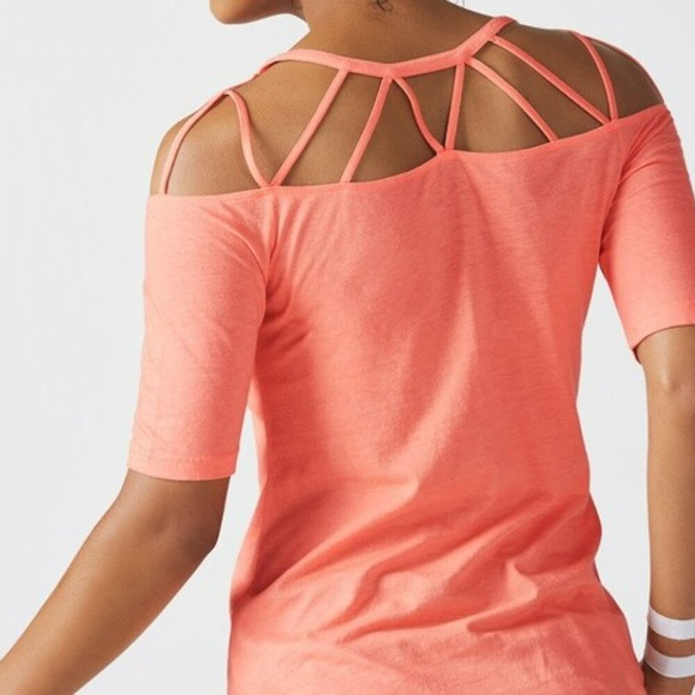 Fabletics Sunburst Coral Tee Short Sleeve Women M soft jersey fabric activewear - Picture 2 of 12